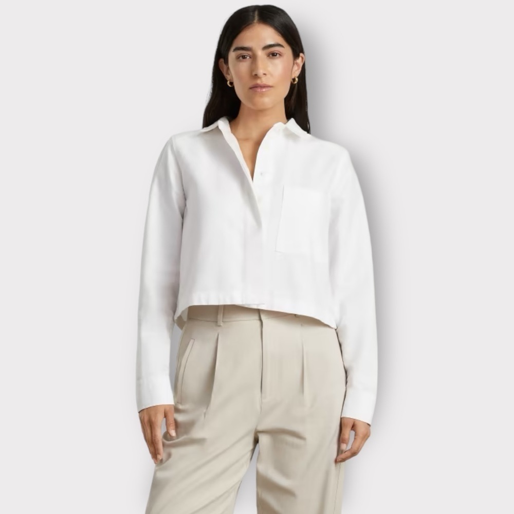 Everlane White Cropped Button-Up Shirt